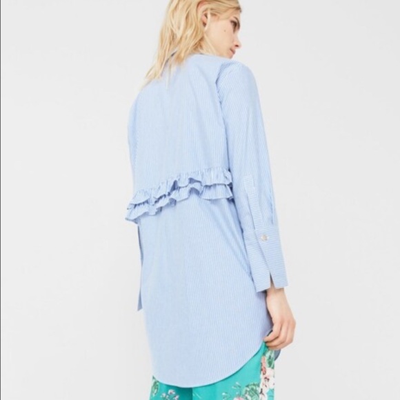 Mango | Ruffled Poplin Shirt Dress Blue Stripe 4 - Picture 4 of 9